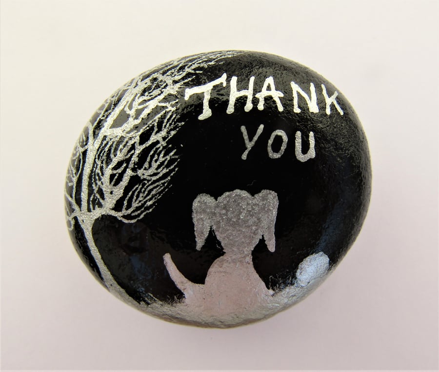 Thank You Magnet, Dog Painted Pebble, Teacher Gift, Rock Art Painting, Pebble