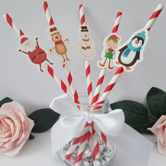 Christmas Paper Straws, Christmas Party Straws, Christmas Table Decor