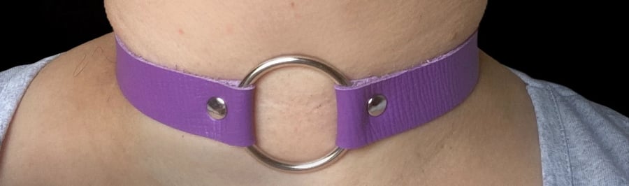 Lavender Purple Coloured soft Leather Choker with O Ring (13 - 15" neck size)