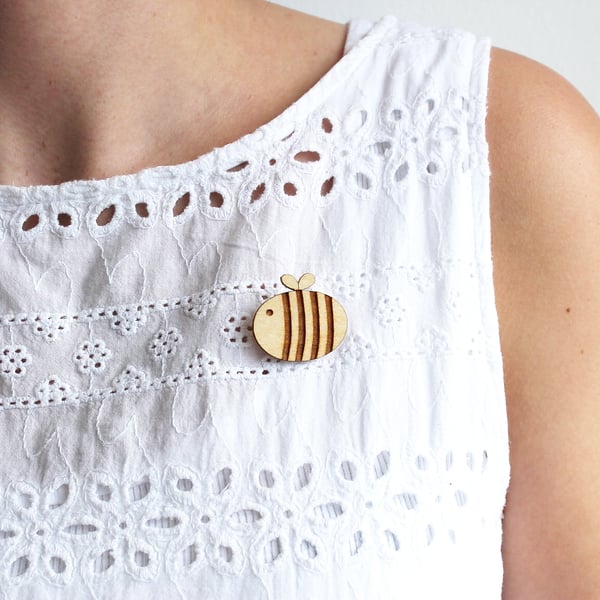 Wooden Bumble Bee Brooch