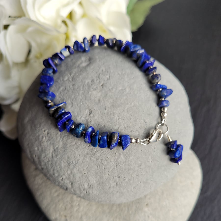 Lapis Lazuli chip and Sterling Silver Bracelet