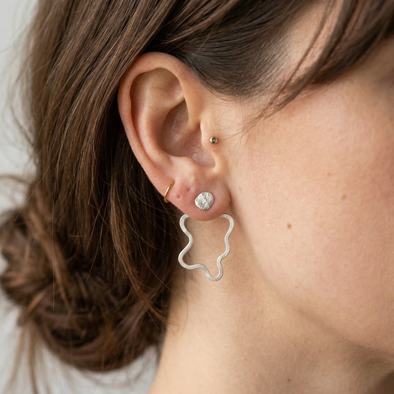 Handmade Sterling Silver Wavy Drop Earrings with Textured Stud