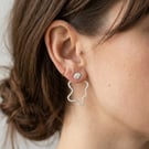 Handmade Sterling Silver Wavy Drop Earrings with Textured Stud