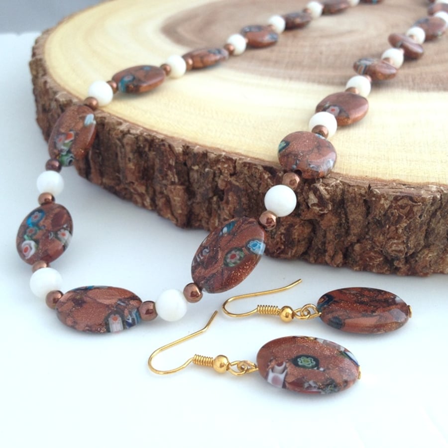 Millefiori Glass Necklace And Earrings Set