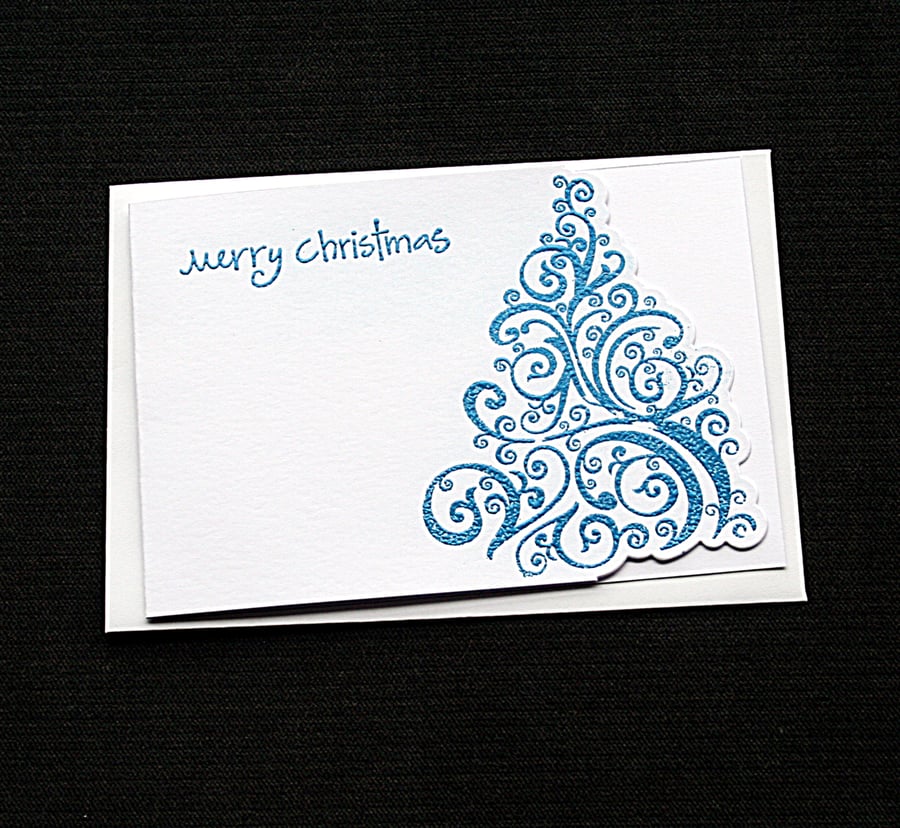 Merry Christmas Tree - Blue - Handcrafted Christmas Card - dr18-0057