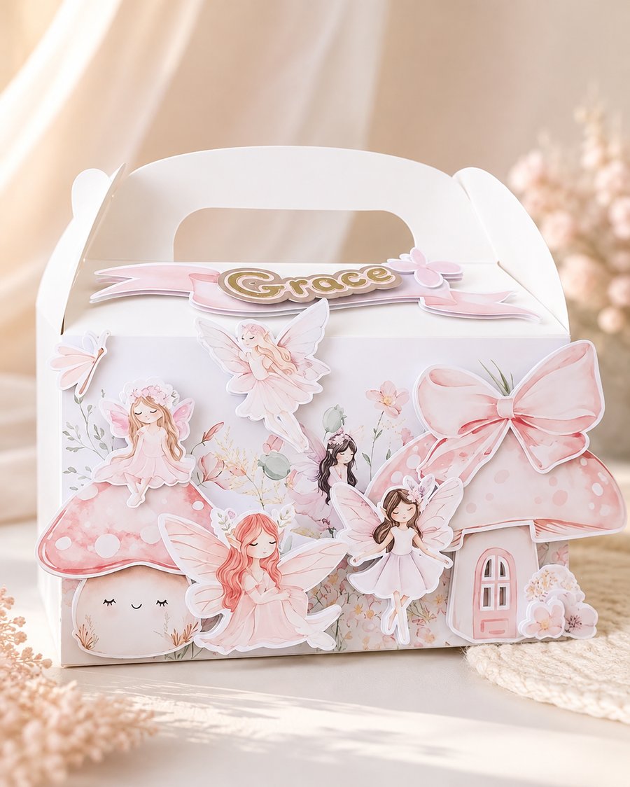 Personalised Fairy Party Favour Boxes - Girls Birthday Party Bags - Pack of 6
