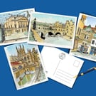 Views of City of Bath Pack of 4 Postcards Printed from Original Illustrations 
