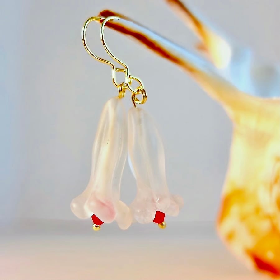 Rock Crystal Flower And Scarlet Swarovski Crystal Earrings - Handmade In Devon.