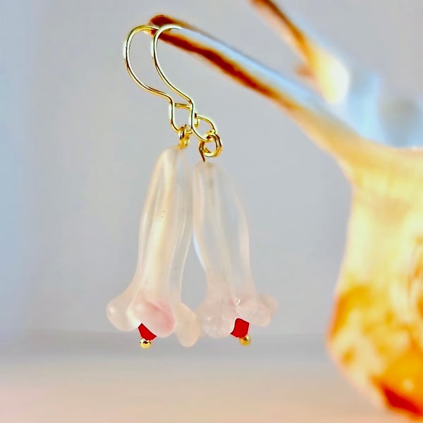 Rock Crystal Flower And Scarlet Swarovski Crystal Earrings - Handmade In Devon.