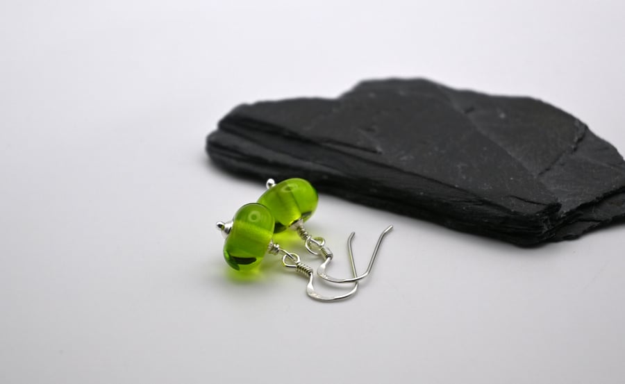 small green lampwork glass earrings
