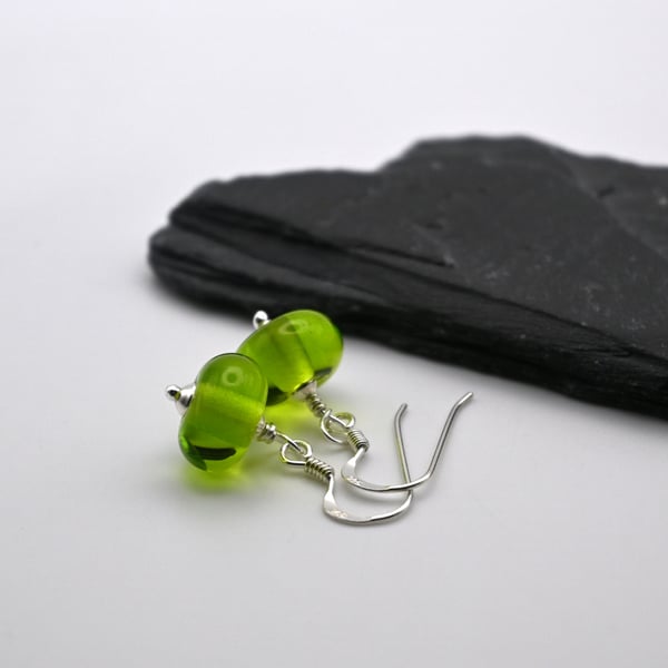 small green lampwork glass earrings