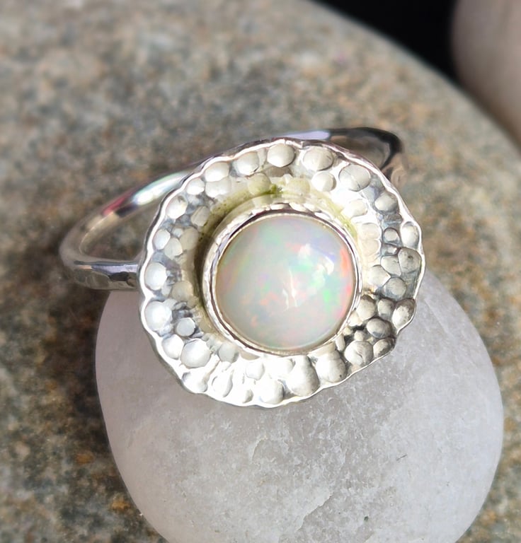 Handmade sterling silver and Ethiopian opal ring