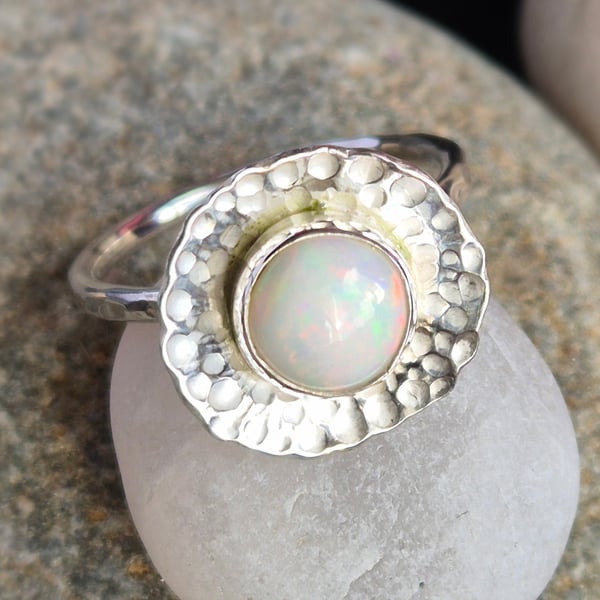 Handmade sterling silver and Ethiopian opal ring