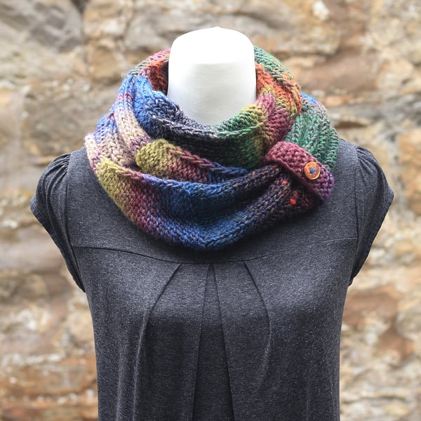 Scarf infinity, cowl, snood, multicolor blue green orange, women's gift guide