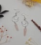 Silver Wire Crescent Moon and Rose Quartz Dangle Earrings, Sterling Silver Hooks