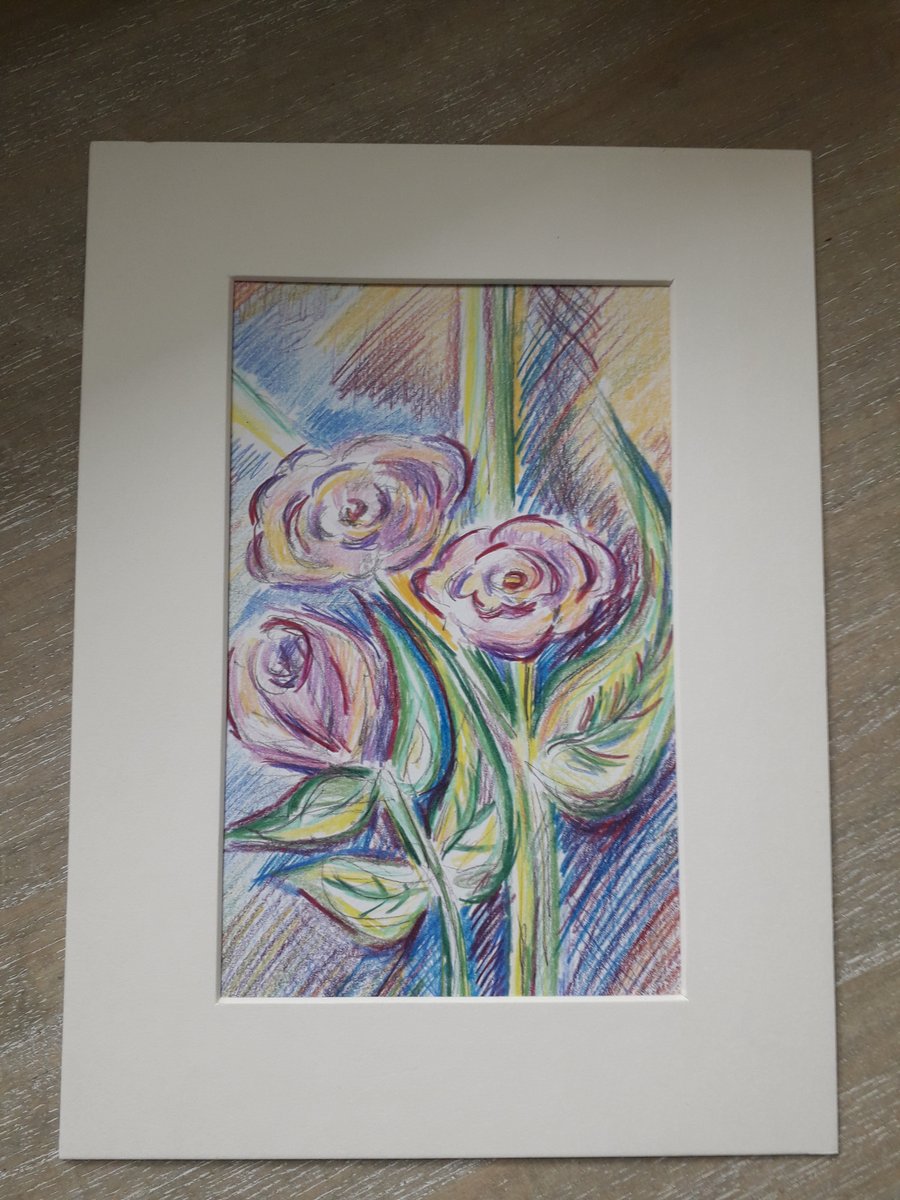 Abstract flowers, colour pencil drawing.  