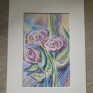Abstract flowers, colour pencil drawing.  