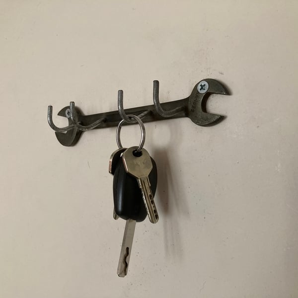 Key Rack, 4 Hooks, Upcycled Unbranded Vintage Spanner