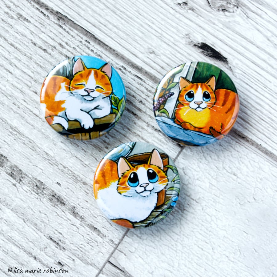 Relaxing Ginger Cats 25mm Three Badge Pack - 3 Designs