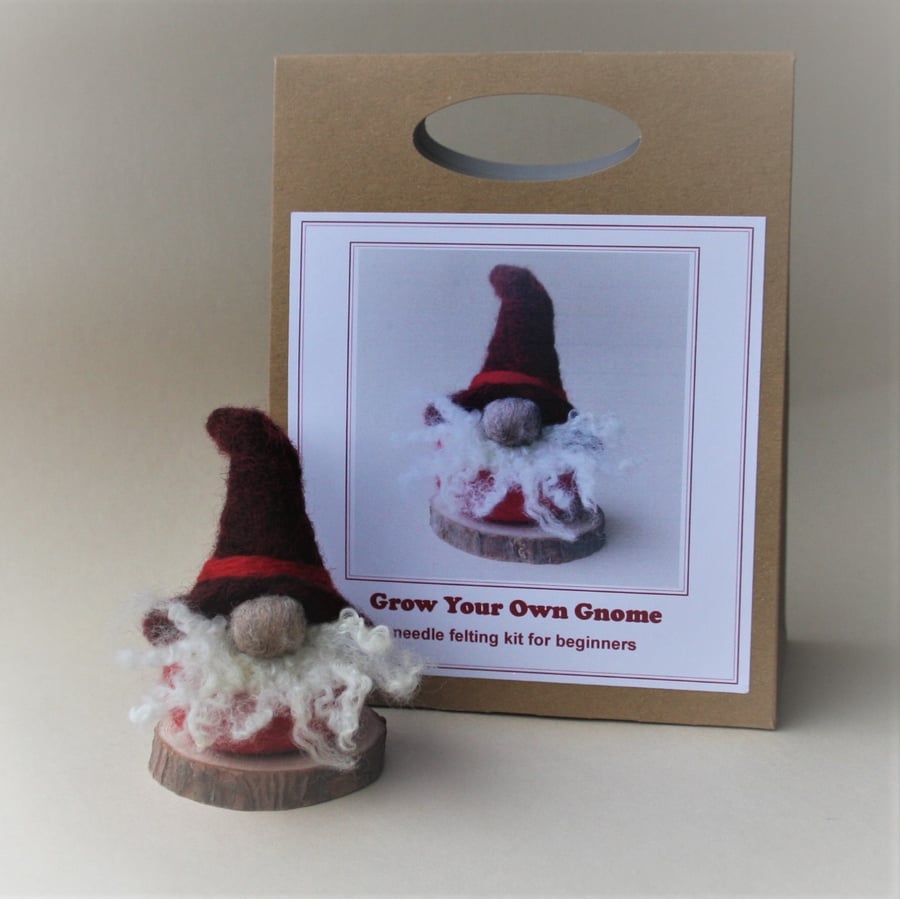 'Grow Your Own Gnome' needle felting kit for beginners to make a RED tomte gnome