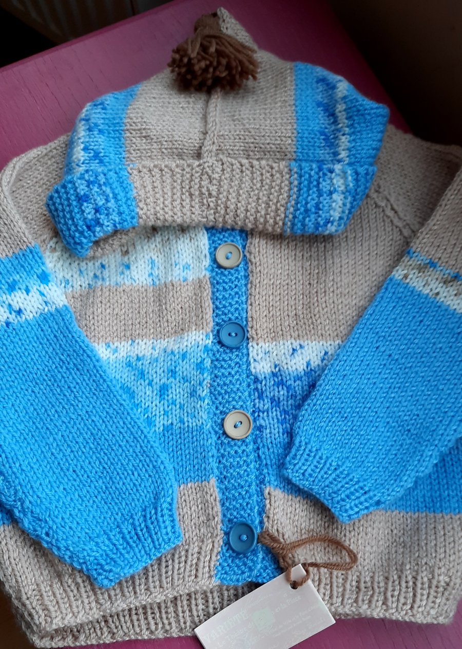 Handmade blue and beige toddler hoody 