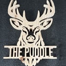 Personalised Deer Head Name Sign – Solid Pine Stag Wall Art –  Man cave 