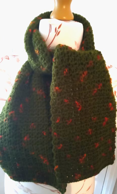 Crocheted handmade scarf - Green and Orange Crocheted Scarf - Crocheted Gift