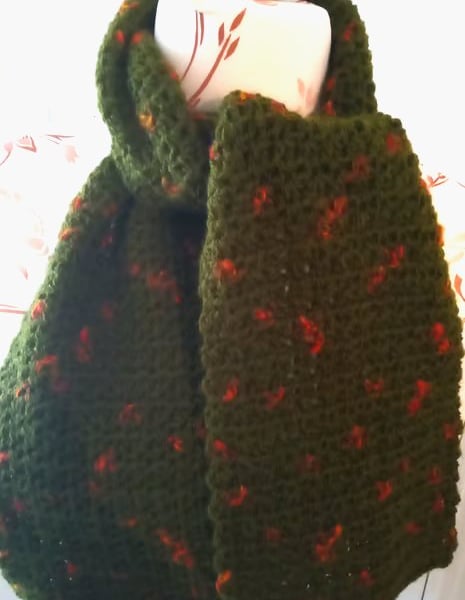 Crocheted handmade scarf - Green and Orange Crocheted Scarf - Crocheted Gift