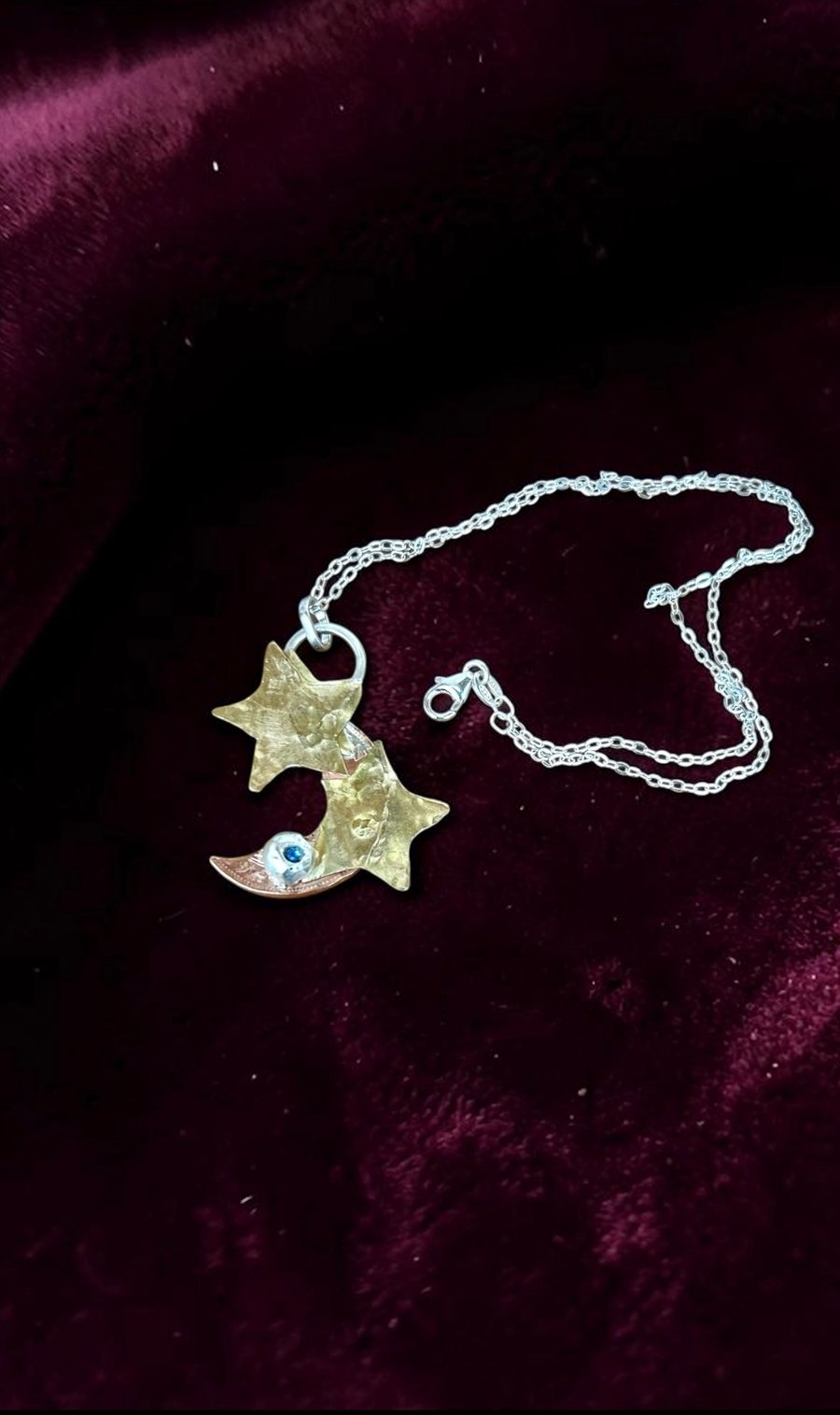 Sterling Silver Copper & Brass Celestial Pendant Necklace 
