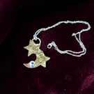 Sterling Silver Copper & Brass Celestial Pendant Necklace 