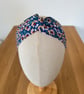 Cotton headband, twist knot style hairband in blue with a daisy floral print. - Image 4