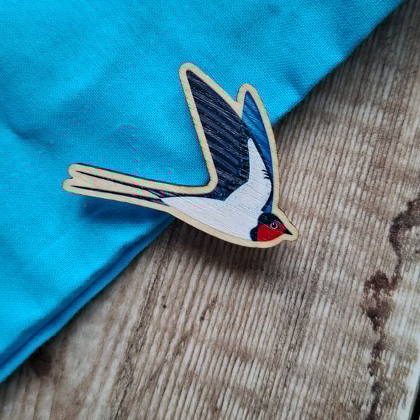 Swallow Wooden Pin Brooch