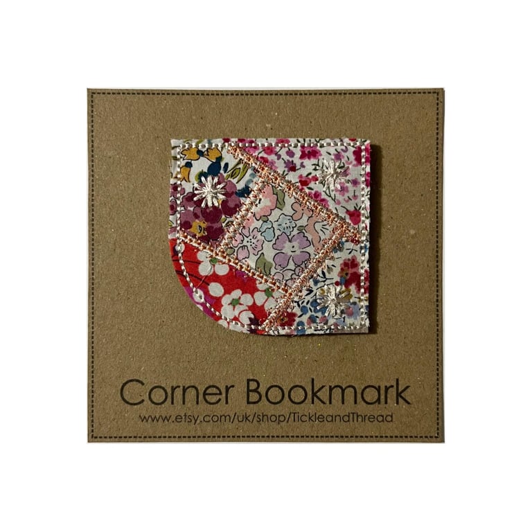 Liberty Fabric Corner Bookmark: Crazy Patchwork Embroidered Gift