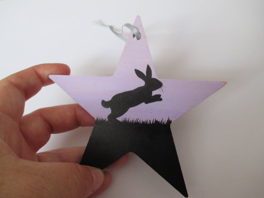 Bunny Rabbit Star Hand Painted Silhouette Hanging Decoration Lilac