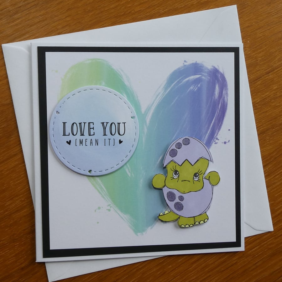 Dinosaur Card - Love You - Valentines Day, Anniversary, Birthday