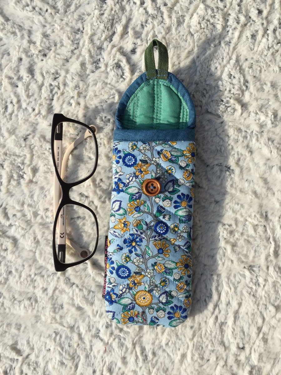 Eyeglasses Case, Soft but Sturdy Fabric Glasses Pouch, Liberty & Batik, Quilted