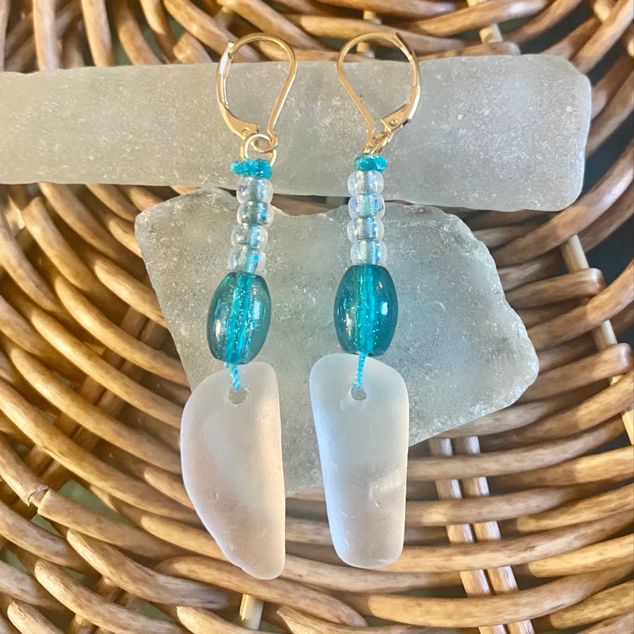Sea Glass and Glass Bead earrings - SGE11