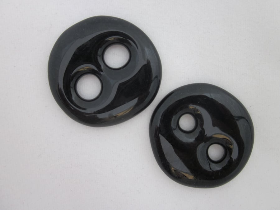 Handmade pair of cast glass buttons - Aventurine blue shimmer