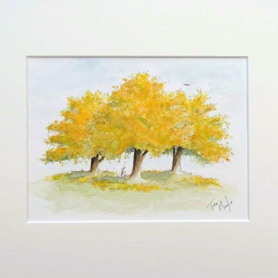 Original Watercolour Illustration  'Autumn' (Mount size 12" x 10")