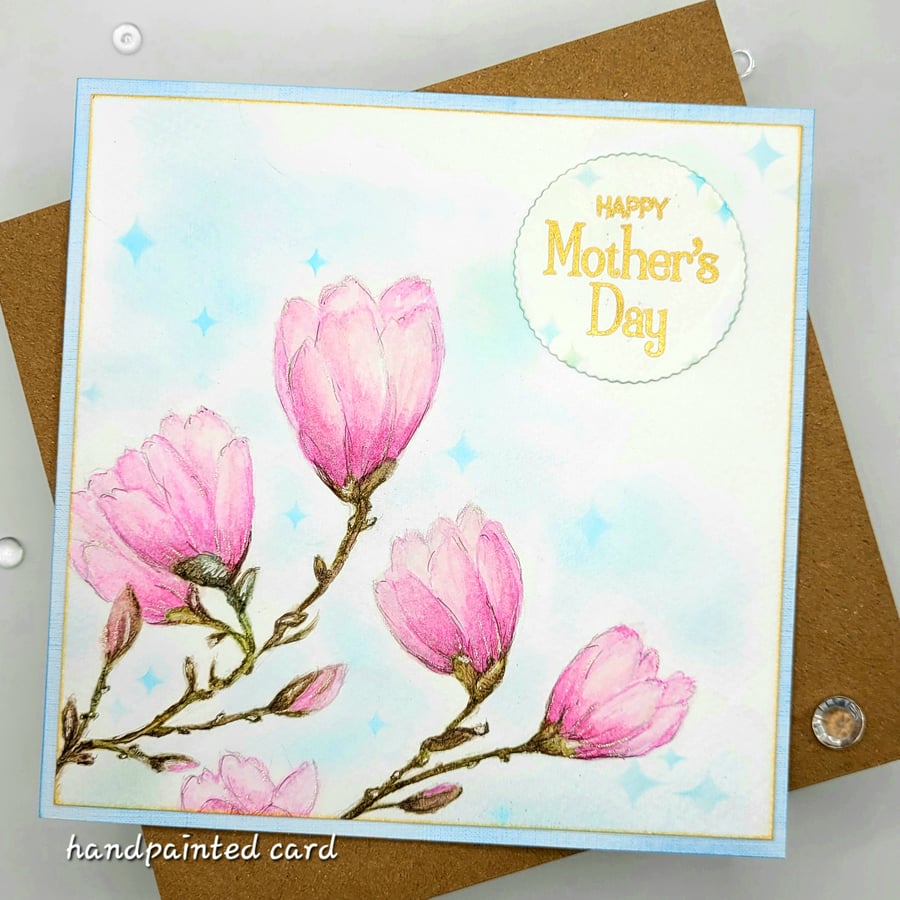 Magnolia Mother's Day Card - handpainted, original art, mum, mother, mothers day
