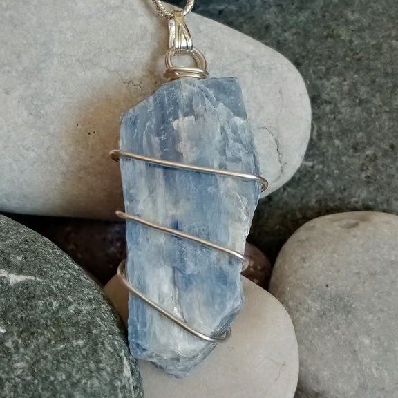 Wire-wrapped natural Kyanite necklace