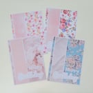 Set of 4 Handmade Floral Birthday Cards - Pink Shabby Chic Cards with Envelopes