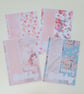 Set of 4 Handmade Floral Birthday Cards - Pink Shabby Chic Cards with Envelopes