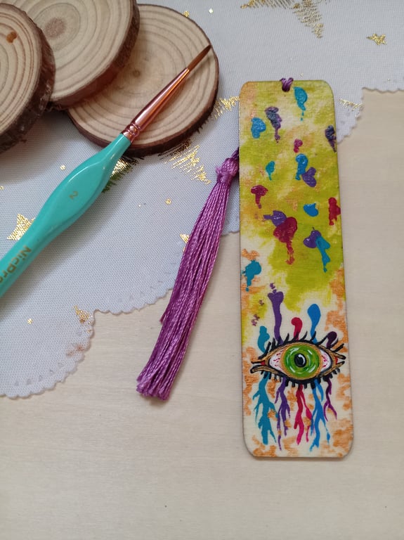 Wooden rainbow eye bookmark