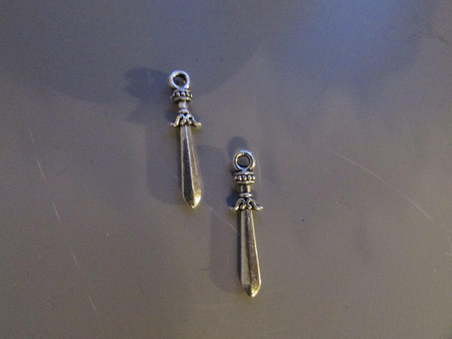 Silver Dagger Sword Tibetan Jewellery Charm x 2