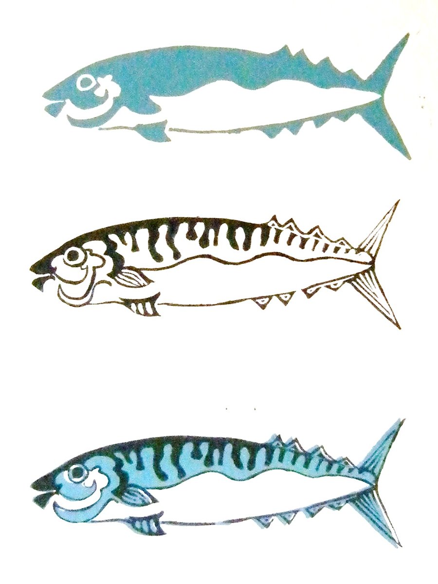 TRIO OF MACKEREL (lino cut print )
