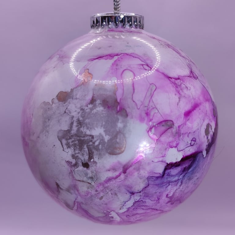 Christmas tree bauble, hand painted with alcohol inks