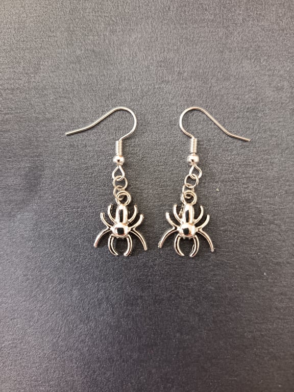 Handmade small silver spider charm dangle earrings 