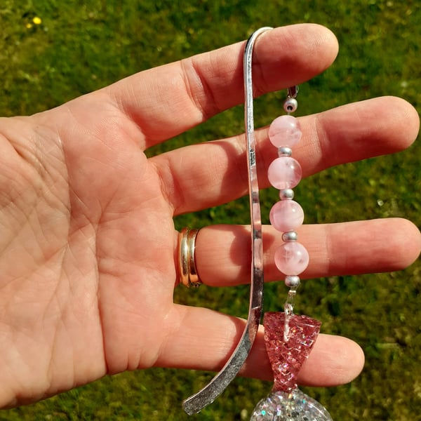 Silver and pink mermaid tail bookmark, gift for a book lover 