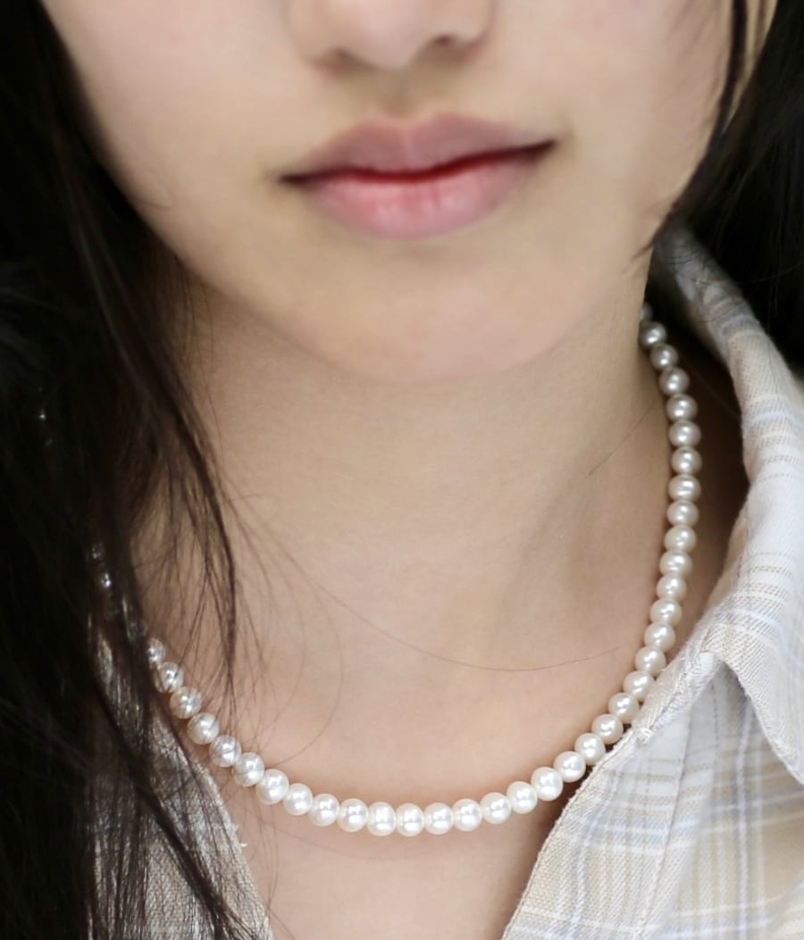 White Round Freshwater Pearl Necklace with Sterling Silver Toggle Clasp